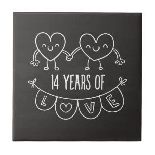 14. Jubiläum Geschenk Chalk Herzen Fliese