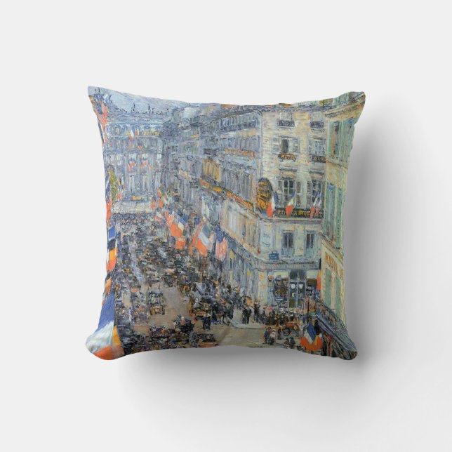 14. Juli, Rue Daunou von Childe Hassam Kissen (Vorderseite)