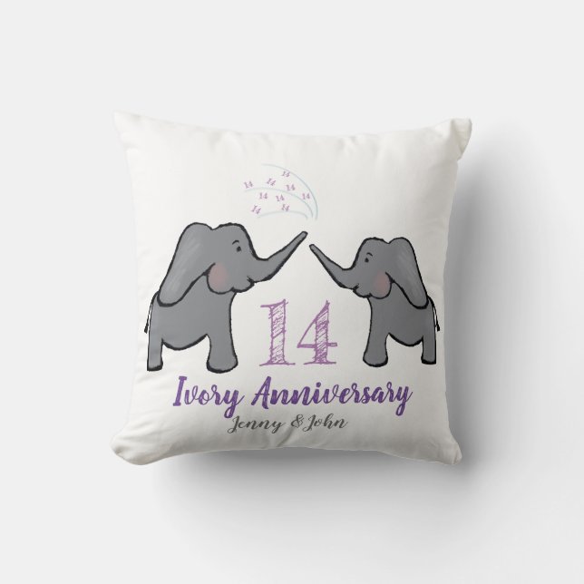 14. lila Jubiläum des ElfenbeinElefanten Kissen (Vorderseite)