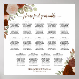 14 Rose Boho Hochzeitssitzkarte für den Herbst Poster