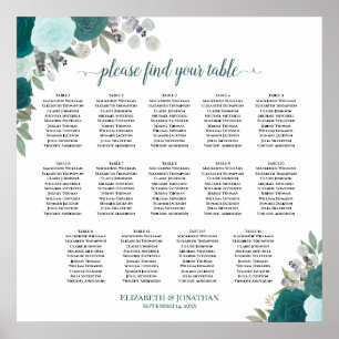 14 Tabelle Aquamarin Boho Blumenzettel Poster