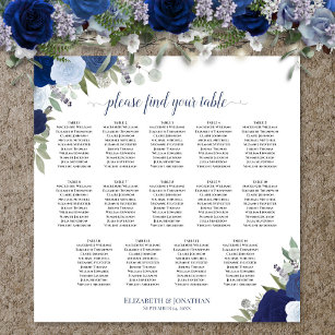 14 Tabelle Blauer Boho Blütensitzplan Poster