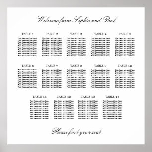 14 Tabelle Elegantes Minimalistisches Sitzdiagramm Poster