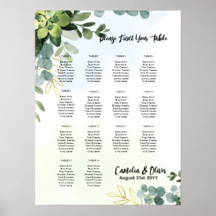 14 Tabelle Hochzeitskarte Grüne Eukalyptus Poster