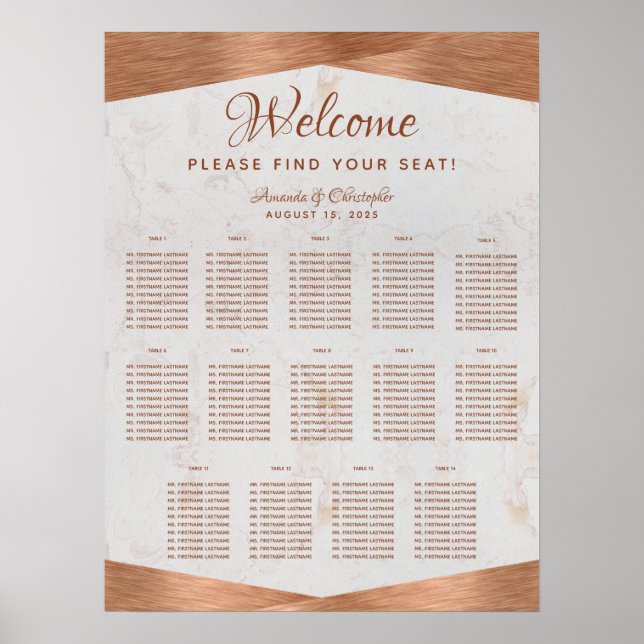 14 Tabelle Hochzeitskarte Kupfer Marmormetall Poster (Vorne)
