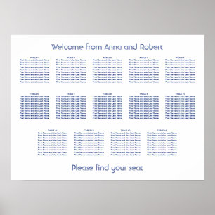 14 Tabelle Minimalistisch dunkelblaue Sitztabelle Poster