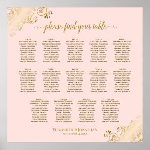 14 Tabelle Rosa und Gold Hochzeitskarte Poster