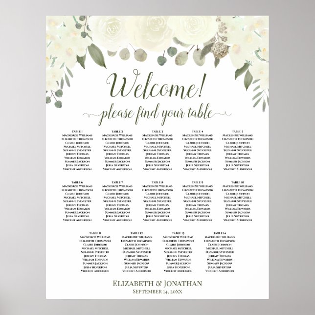 14 Tableau Sièges à Mariages floraux blancs d'ivoi (Devant)