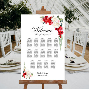 14 Tische Rot Weiße Rose Blumensitzplan Poster