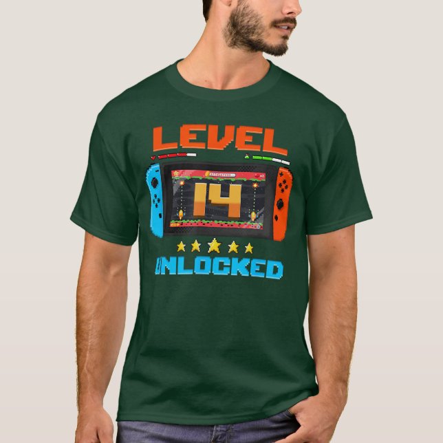 14 Year Old Level 14 Unlocked 14th Birthday Boy Vi T-Shirt (Vorderseite)