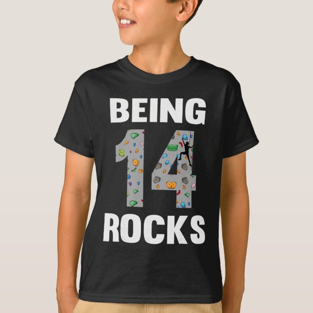 14 Year Old Rock Climber Birthday 14th Climber Bei T-Shirt (Vorderseite)