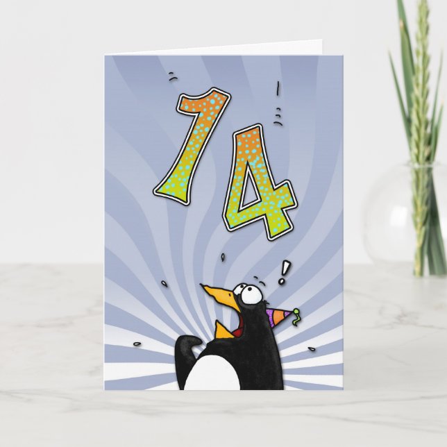 14e anniversaire - Carte de surprise de pingouin (Devant)
