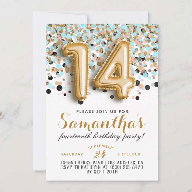14e anniversaire Confetti Invitation (Devant)
