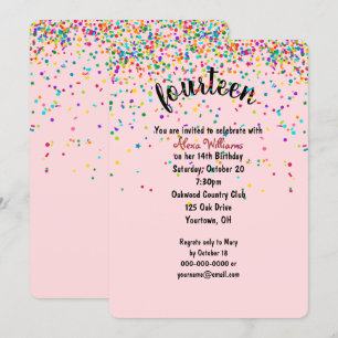 14e anniversaire Fête confetti Invitation