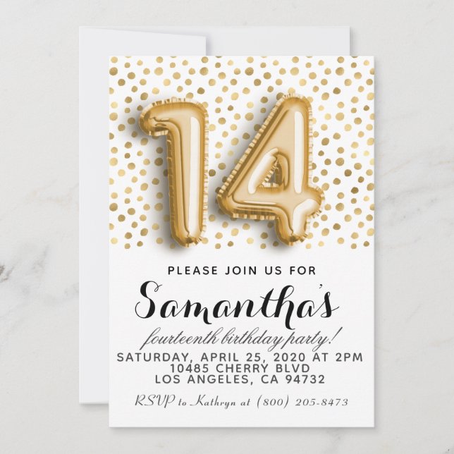 14e anniversaire Gold Polkadot Invitation (Devant)