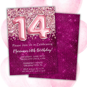 14e anniversaire Invitation Girl Magenta Parties s