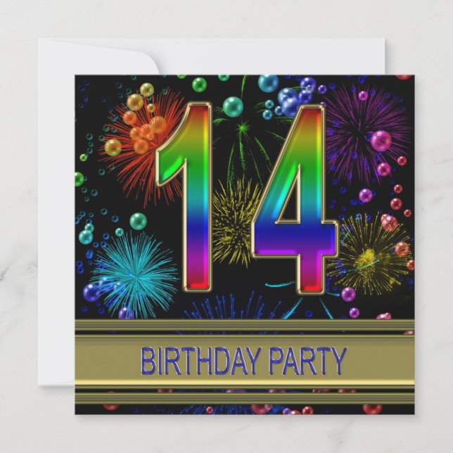 14e fête d'anniversaire Invitation avec bulles (Devant)