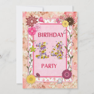 14ème anniversaire invitation fête avec cadre fleu