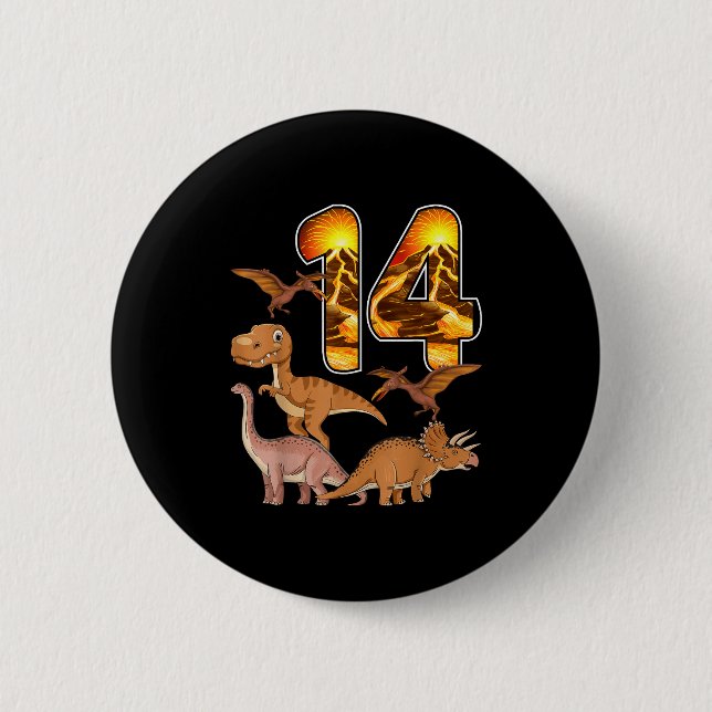 14th Birthday Dinosaur T-rex 14 Years Old Birthday Button (Vorderseite)
