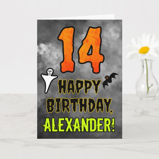 14th Birthday: Eerie Halloween Theme + Custom Name Karte (Kleine Pflanze)