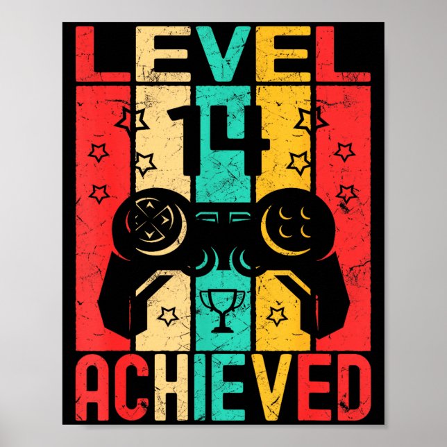 14th Birthday Level 14 Achieved Gamer Funny Birthd Poster (Vorne)