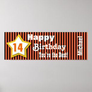 14th Birthday Star Banner Custom S04A ORANGE Poster