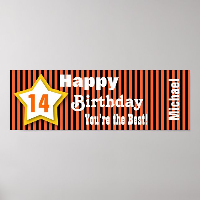 14th Birthday Star Banner Custom S04A ORANGE Poster (Vorne)