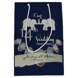 14th Wedding Anniversary Opals & Elephants Navy Mittlere Geschenktüte