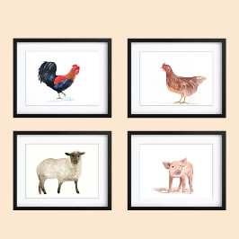 14x11 Niedliche Landtiere Aquarelltiere Set
