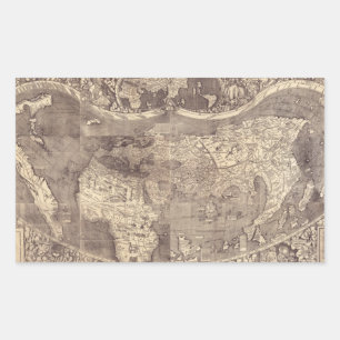 1507 Martin Waldseemuller Weltkarte Rechteckiger Aufkleber