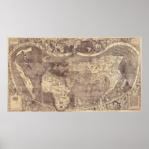 1507 Vintage Weltkarte Martins Waldseemullers Poster