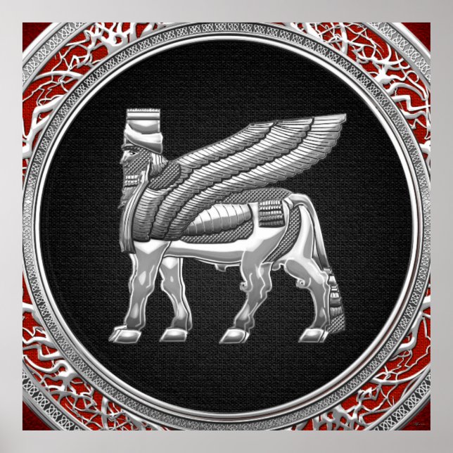 [150] Babylonischer Flügelbull [Silber] [3D] Poster (Vorne)