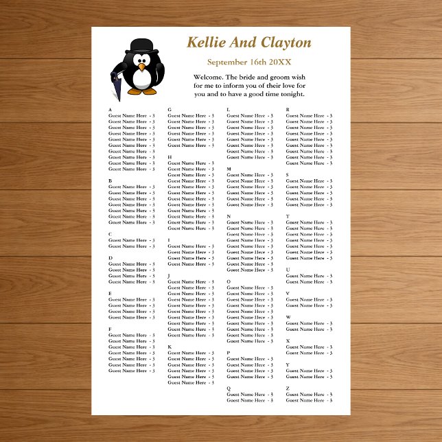 150 Funny Pinguin Greeter Wedding Seating Chart Poster (Von Creator hochgeladen)