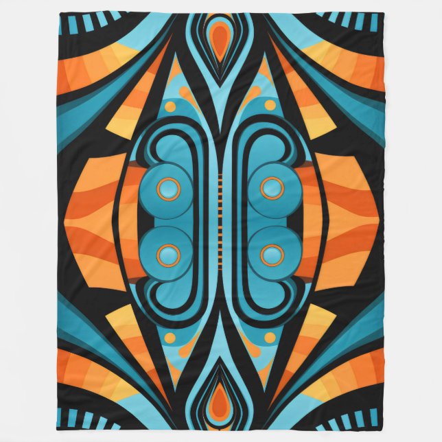 155 einfache, blaue und orangefarbene Formen Fleecedecke (Vorderseite)