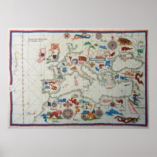 1563 Renaissance Karte Europa Poster