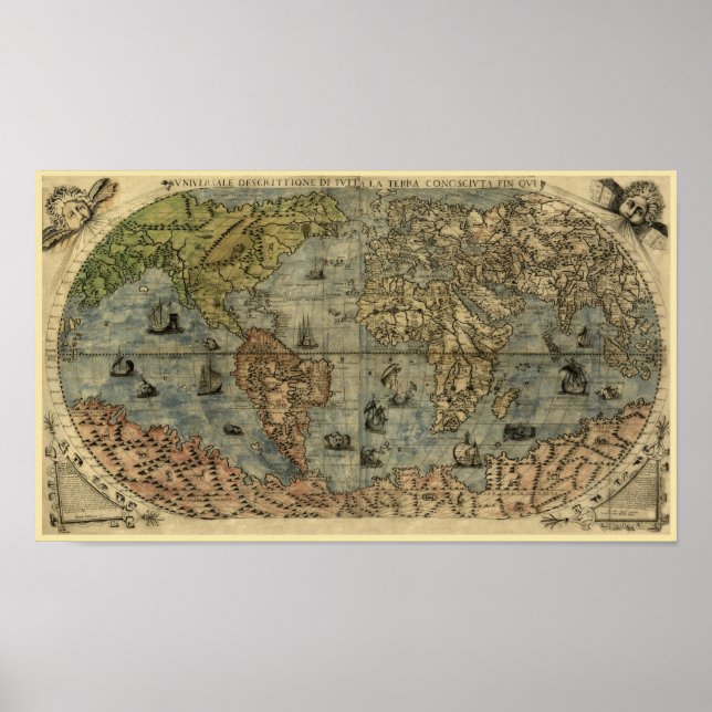 1565 Ferando Berteli (Fernando Bertelli) Weltkarte Poster (Vorne)