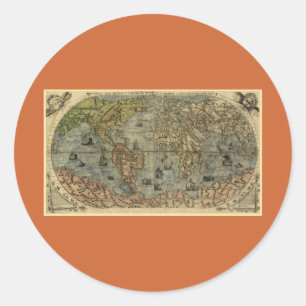 1565 Ferando Berteli (Fernando Bertelli) Weltkarte Runder Aufkleber