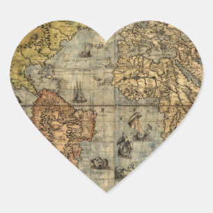 1565 Forlani AntiquevWeltkarte Renaissance Herz-Aufkleber