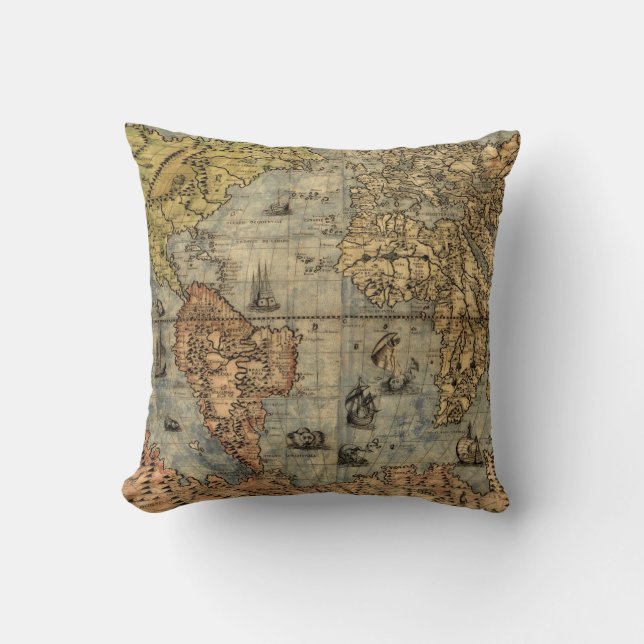 1565 Forlani AntiquevWeltkarte Renaissance Kissen (Vorderseite)