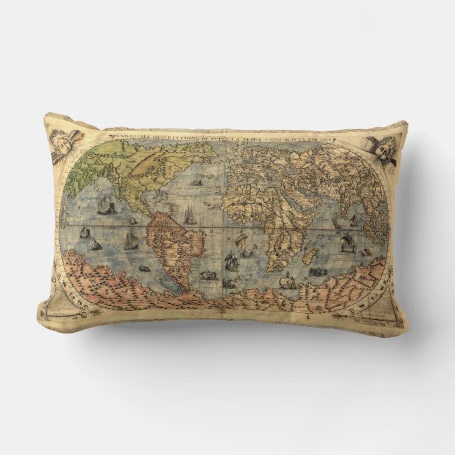 1565 Forlani AntiquevWeltkarte Renaissance Lendenkissen (Vorderseite)