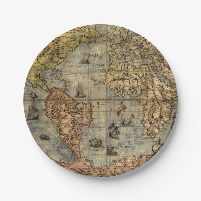 1565 Forlani AntiquevWeltkarte Renaissance Pappteller (Vorderseite)