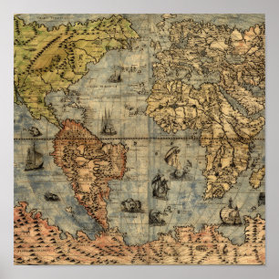 1565 Forlani AntiquevWeltkarte Renaissance Poster