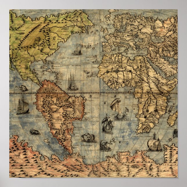 1565 Forlani AntiquevWeltkarte Renaissance Poster (Vorne)