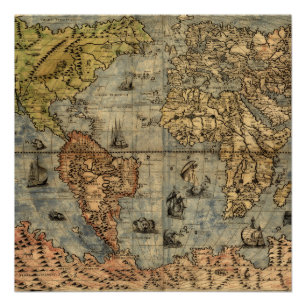 1565 Forlani AntiquevWeltkarte Renaissance Poster