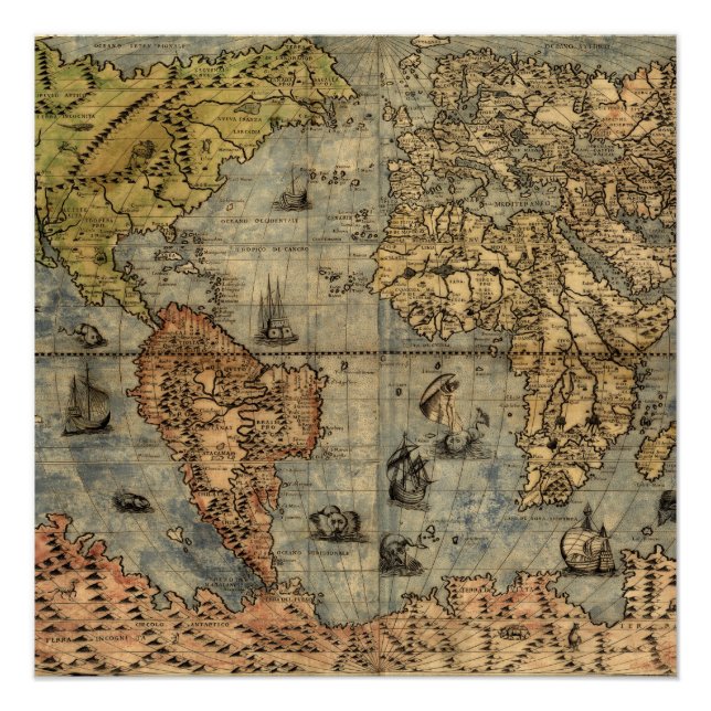 1565 Forlani AntiquevWeltkarte Renaissance Poster (Vorderseite)