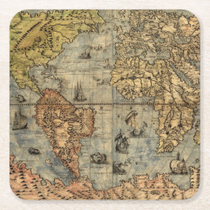 1565 Forlani AntiquevWeltkarte Renaissance Rechteckiger Pappuntersetzer