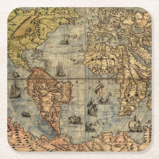1565 Forlani AntiquevWeltkarte Renaissance Rechteckiger Pappuntersetzer (Vorderseite)