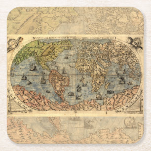 1565 Forlani AntiquevWeltkarte Renaissance Rechteckiger Pappuntersetzer