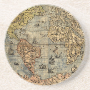 1565 Forlani AntiquevWeltkarte Renaissance Sandstein Untersetzer