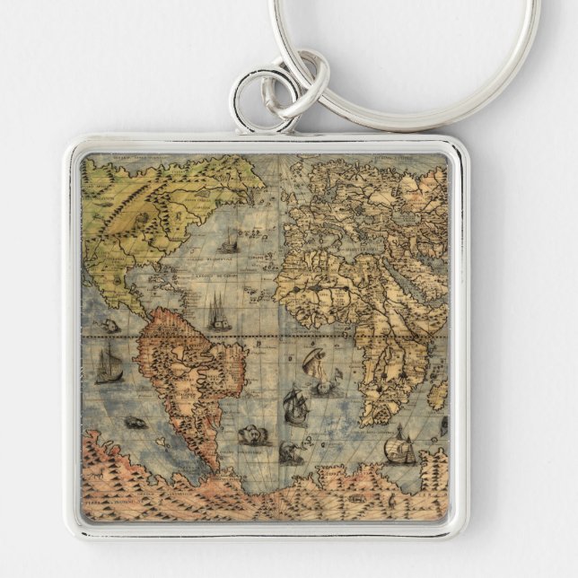 1565 Forlani AntiquevWeltkarte Renaissance Schlüsselanhänger (Vorne)